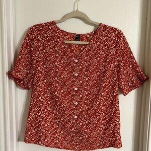 Summer Floral Button Up Top with Ruffle Sleeves